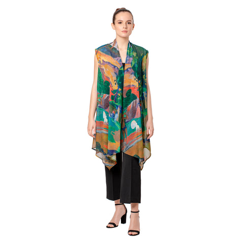 Picture of Gauguin Landscape with Peacocks Sheer Long Vest
