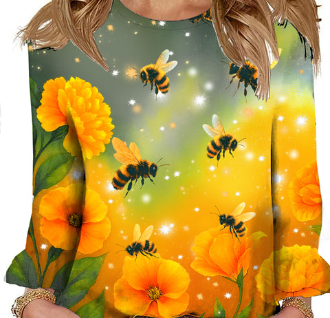 Picture of Bee Print Round Neck Blouse