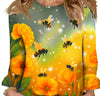 Bee Print Round Neck Blouse