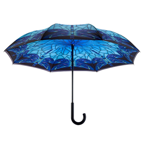 Picture of Stained Glass Dragonfly Stick Umbrella Reverse Close