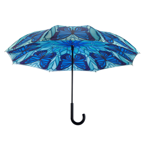 Picture of Stained Glass Butterfly Stick Umbrella Reverse Close
