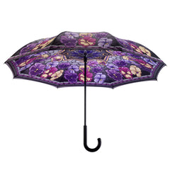 Stained Glass Pansies Stick Umbrella Reverse Close