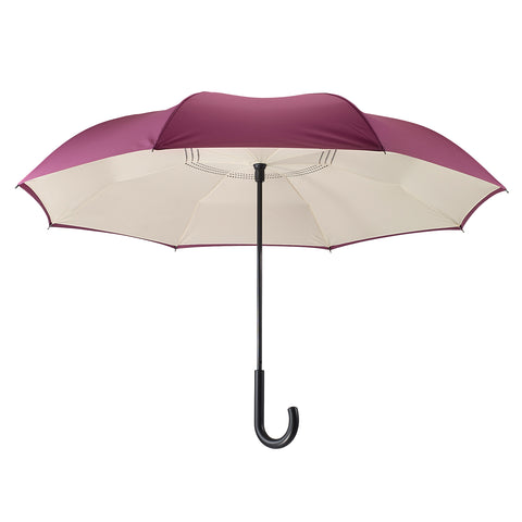 Picture of Purple/Cream Stick Umbrella Reverse Close