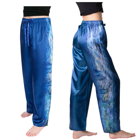 Picture of Monet Waterlilies and Reflection of a Willow Tree-Satin Pajama Pants