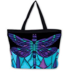 Stained Glass Dragonfly Tote Bag