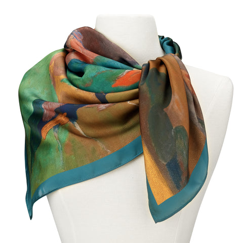 Picture of Gauguin Landscape with Peacock Square Satin Chiffon Scarf